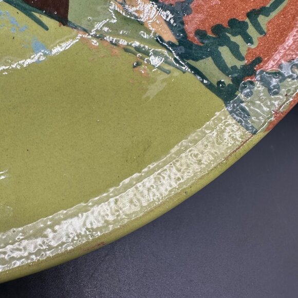 Handmade Art Pottery Dish Wall Hanging Countryside Mountains Church Redware - Picture 7 of 10